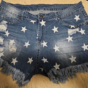 Blue Star-Patterned Denim Shorts